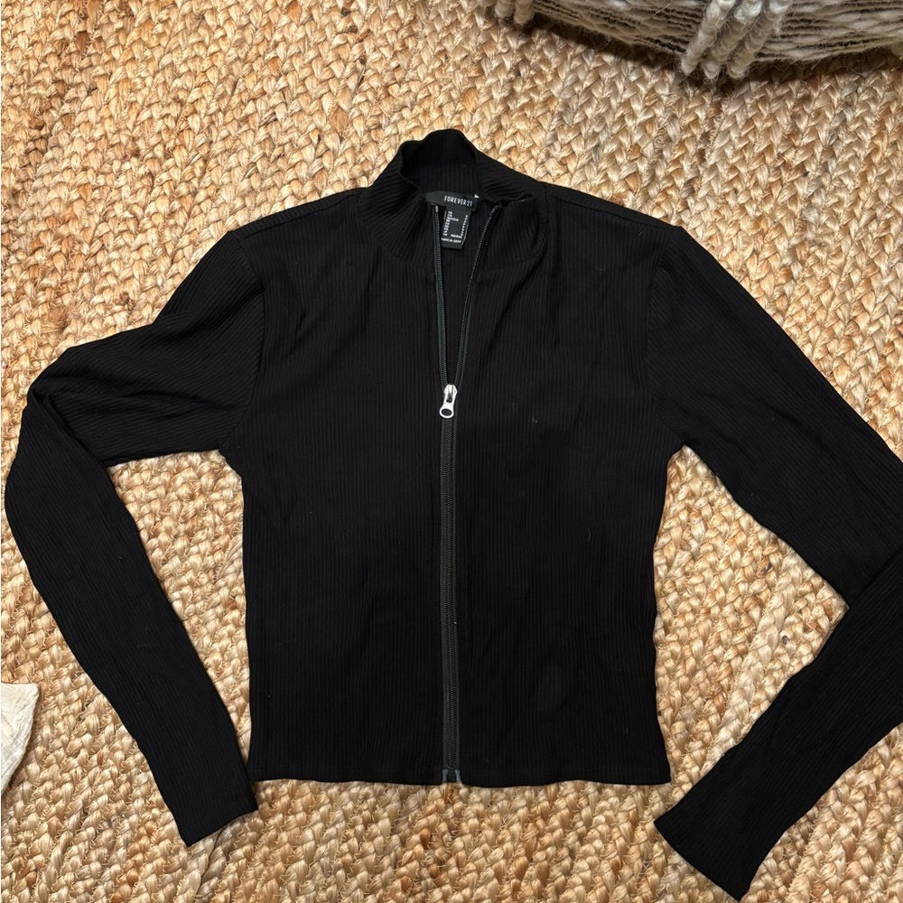 Forever 21 Black Ribbed Zip Up